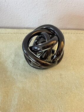 Glossy Black Ceramic Knot Sculpture